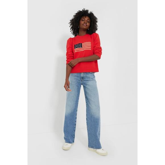 TUCKERNUCK Red Cropped Puff Sleeve Americana Sweater Size XXL NWT - Picture 6 of 6